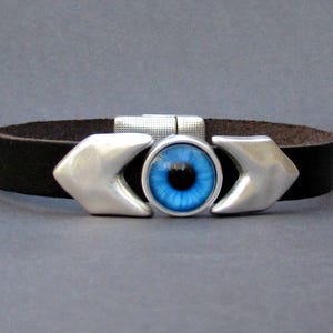 Evil Eye Mens Bracelet Arrow Blue Eye Leather Mens Bracelet Cuff Silver Plating Magnetic Clasp Customized On Your Wrist