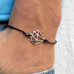 Geometric Diamond Bracelet: Adjustable Cord Anklet, Unisex Jewelry