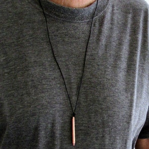Copper Bar Necklace: Unisex Pencil Pendant, Adjustable Leather Cord