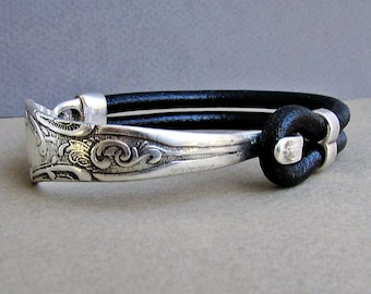 Silver Fork Bracelet, Spoon Bracelet, Leather Bracelet, Eco Friendly, customized to your wrist