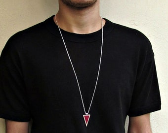 Men's Triangle Pendant Necklace: Geometric Silver Jewelry, Adjustable Leather Cord