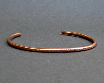 Men's Thin Hammered Copper Cuff Bracelet Unisex Bracelet  Boyfriend Gift Width 3mm Gift For Him  Customized On Your Wrist