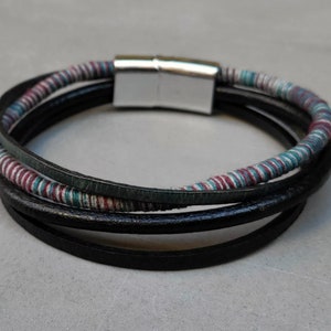 Mens Boho Leather Bracelet: Multicolor Multistrand Cuff, Unisex Magnetic Clasp