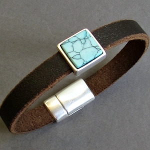 Turquoise Mens Bracelet, Gemstone Mens Leather Bracelet, Mens Gift