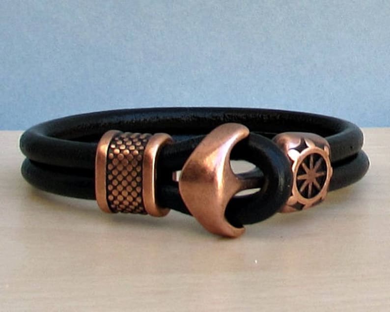 Anchor Bracelet Mens Leather Bracelet Cuff Nautical Sailing Etsy