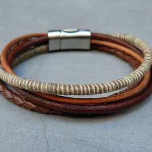 Mens Boho Leather Multistrand Bracelet: Unisex Cuff, Customized Fit