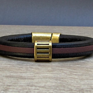 Mens Leather Bracelet: Antique Bronze Magnetic Clasp, Customized Cuff