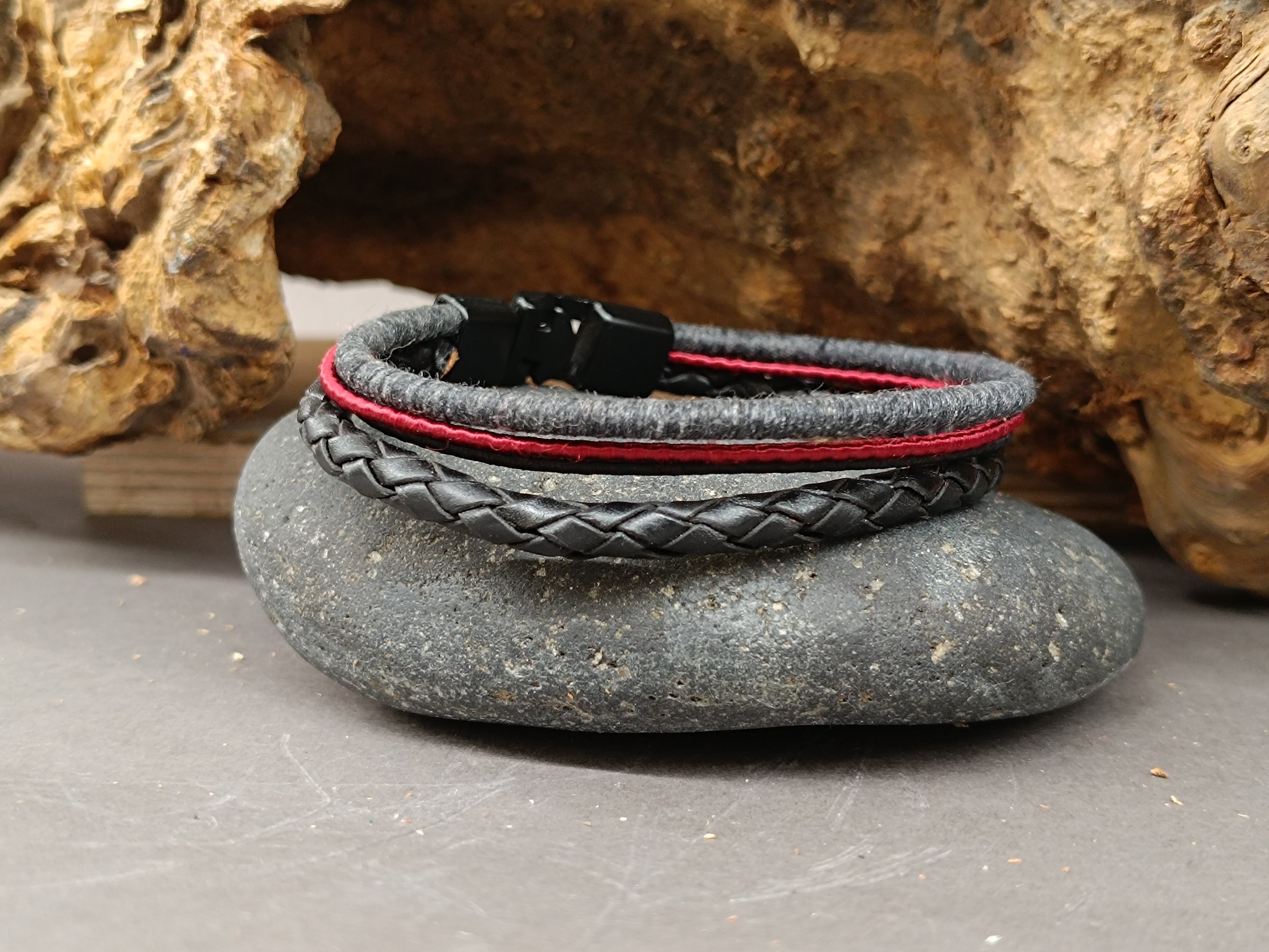 Bracciale Da Uomo In Vera Pelle Di Vacchetta Con Corda Di Canapa - Foto 3