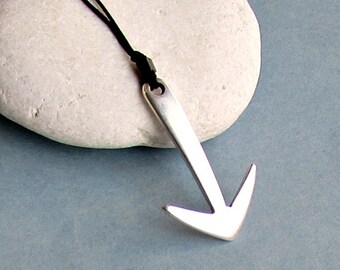 Mens Anchor Necklace Pendant, Gunmetal Silver Anchor Leather Necklace Pendant Adjustable
