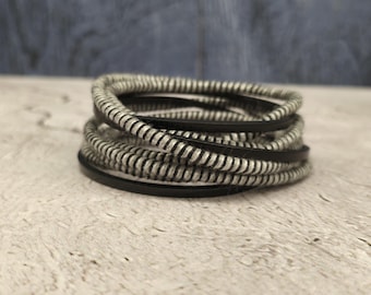 Multi-Strand Leather Wrap Bracelet: Black & White Boho Jewelry