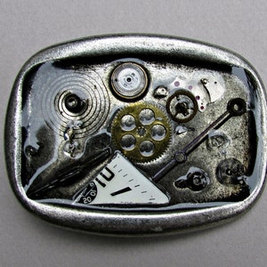 Belt ,Buckle, Men, Women, steampunk, rectangle round edges, antique silver, plating, handmade, watch parts, 5,7cm x 7,6cm , industrial,