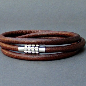 Mens Silver Leather Bracelet Cuff, Wrap Stainless Steel Mens cord Bracelet Boyfriend Gift, Husband Gift, Customized To Your Wrist