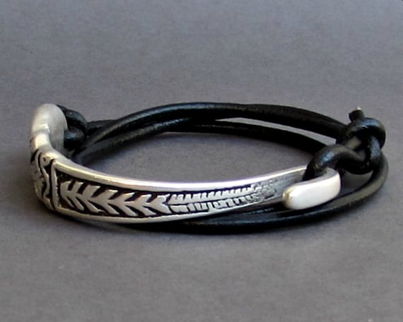 Silver Fork Bracelet: Eco Friendly Leather Wrap, Adjustable