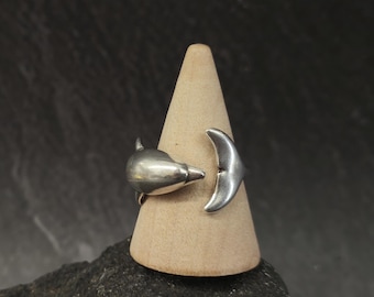 Adjustable Pewter Dolphin Ring: Ocean Wrap Jewelry