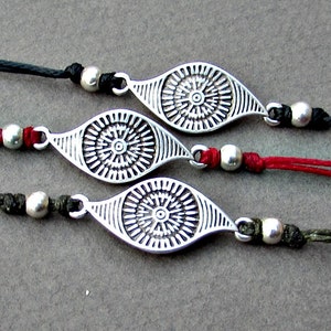 Boho Eye Bracelet Anklet: Adjustable Cord, Silver Charm