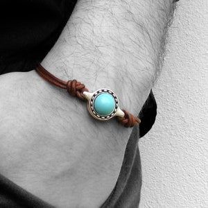 Gemstone Leather Bracelet, Unisex Leather Cord Bracelet His And Hers Silver Bracelet Adjustable