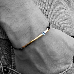 Evil Eye, Gold, Rose Gold, Bar Bracelet, Unisex Leather Cord Bracelet His And Hers Silver Dainty Bracelet Adjustable