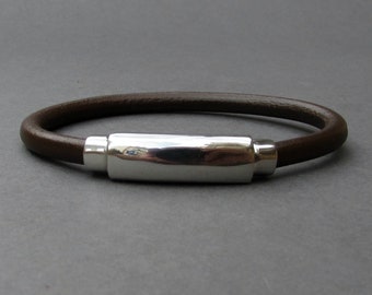 Valentine's Day Gifts Custom Mens Leather Bracelet, Stainless Steel Clasp, Anniversary Gift