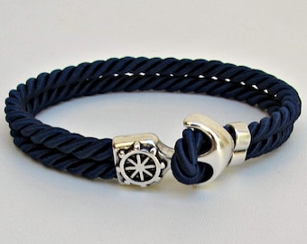 Mens Anchor Bracelet, Nautical Rope bracelet Cuff,  Customized On Your Wrist