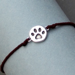 Silver Paw Print Bracelet, Silver Paw Charm, Cord Bracelet For Men, Elastic Bracelet, Bestfriend Bracelet, Adjustable  6 - 9 1/2 Inches