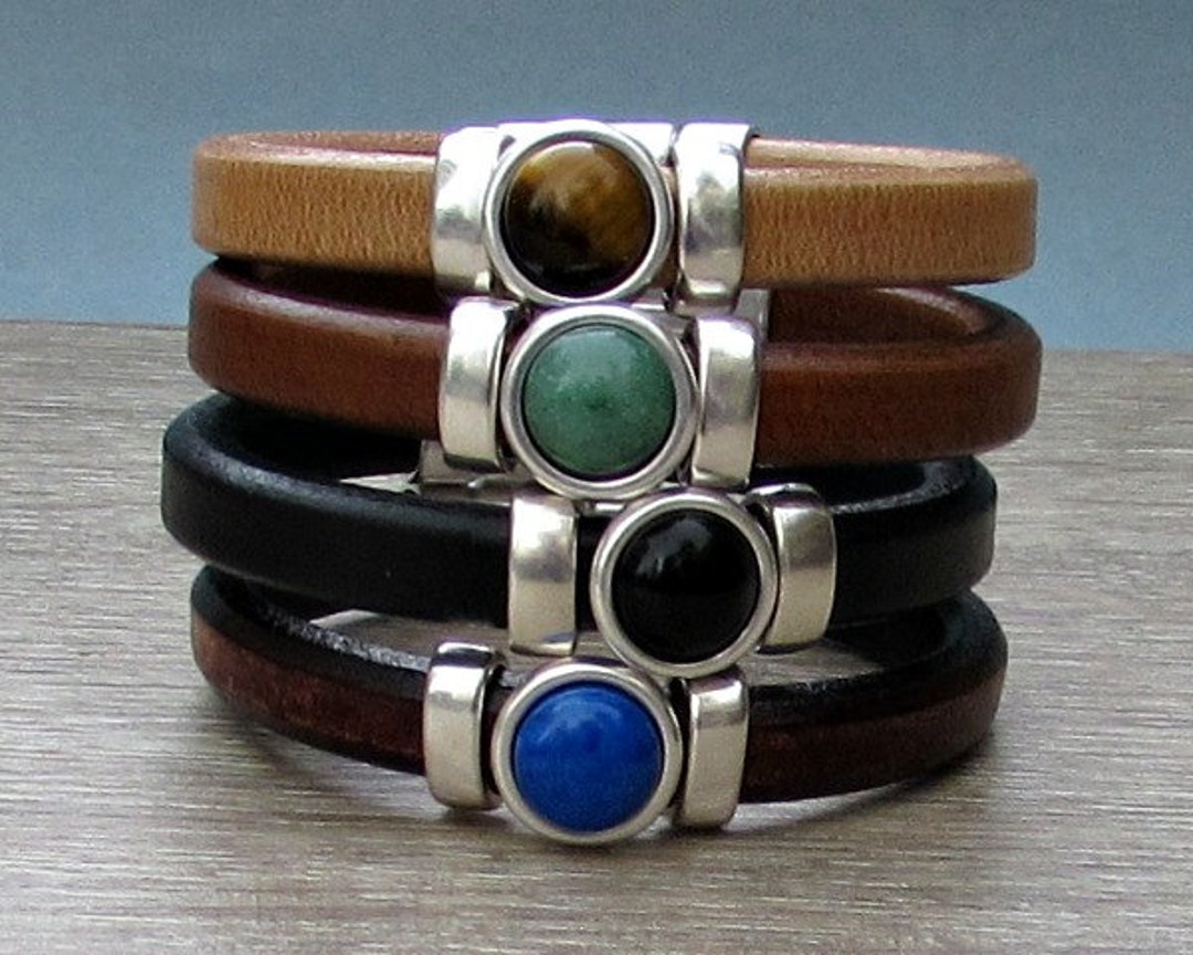Gemstone Mens Leather Bracelet Mens Silver Bracelet Mens Gemstone Bracelet Customized to Your Wrist Etsy