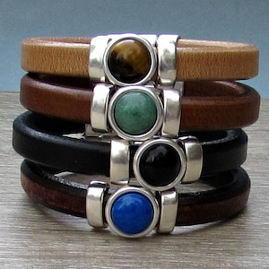 Gemstone Mens Leather Bracelet Mens Silver Bracelet Mens  Gemstone Bracelet customized to your wrist