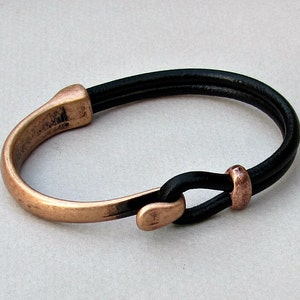 Herenarmband leer, leren armband, zwartbruine leren herenarmband, antieke koperoxidatie aangepast aan je pols