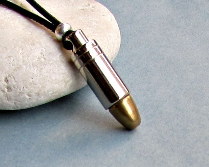 Men's Bullet Necklace, Pendant, Men's Silver Bronze Necklace Pendant, Mens Jewelry Mens Gift image 2