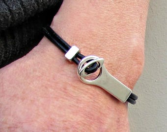 Silver Toggle, Mens Leather Bracelet, Cuff, Boyfriend Gift, Mens Gift, For Him, Customized To Your WristFathers day gift