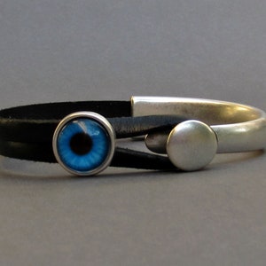 Evil Eye Bracelet For Men, Evil Eye Leather Mens Bracelet Cuff Silver Plating Magnetic Clasp Customized On Your Wrist