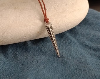 Men's Long Triangle Pendant Necklace: Geometric Silver Jewelry