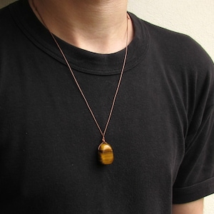 Tigers Eye Necklace Pendant Men's Gemstone Necklace Men's Silver Necklace Adjustable Mens Jewelry