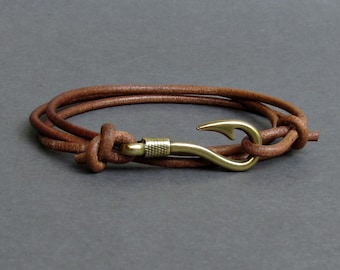 Fish Hook Leather Bracelet Boho Bracelet Mens Nautical Anchor wrap Bracelet Arrowhead Leather Bracelet Adjustable NEW