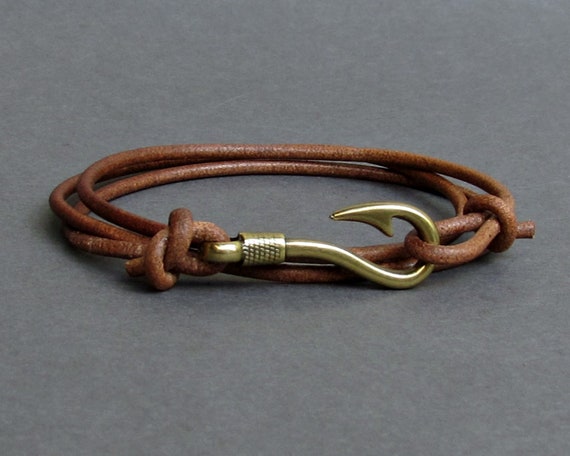 Fish Hook Leather Bracelet Boho Bracelet Mens Nautical Anchor Wrap