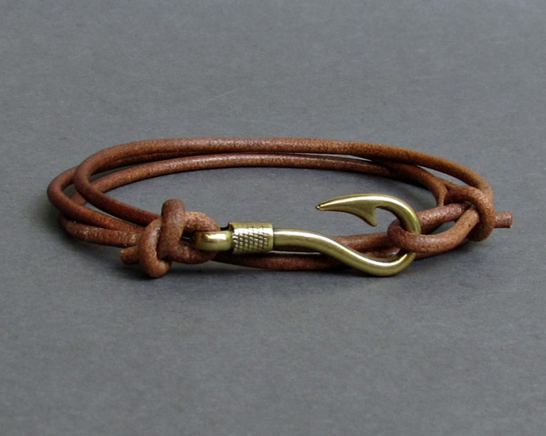 Fish Hook Leather Bracelet Boho Bracelet Mens Nautical Anchor Etsy Canada