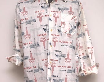 Vintage 1980 Moscow Olympics Shirt GDR DDR Permaflott Long Sleeve Soviet USSR 41