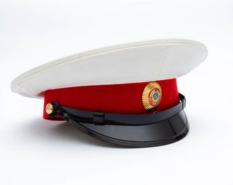 Soviet Police Militia Hat 1983 USSR Uniform Cap Size 58 L Vintage Red Band White Top Original 1980s