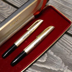 Set 2 1970 vintage fountain pen with gold nib Japan Pilot USSR Departmental 14K boxed Father’s Day Gift