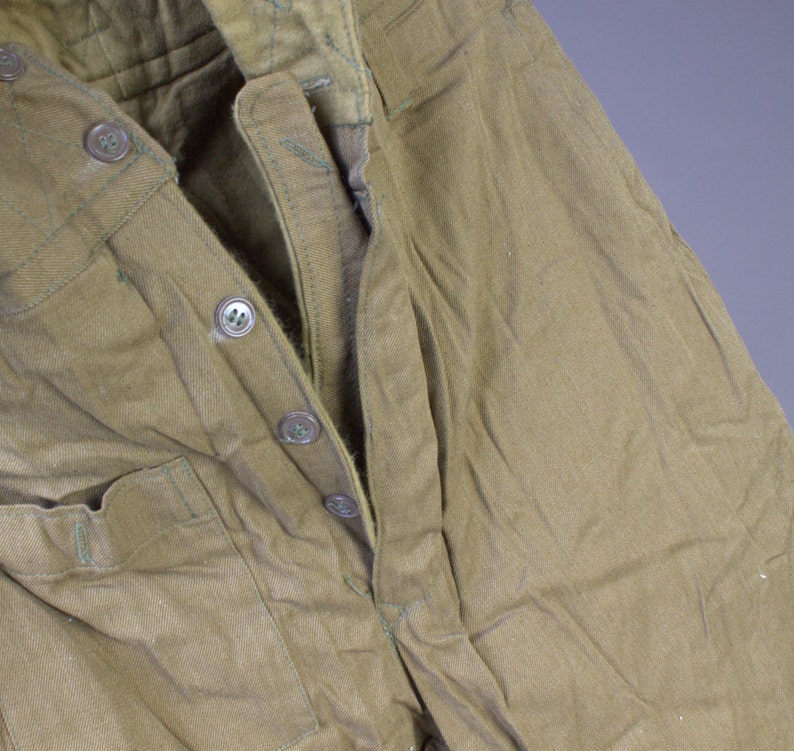 Vintage Unisex High Waisted Green Pants 1970s New Russian Military Soviet Winter Padded PANTS Uniform USSR sizes 54-6 2XL US 4042