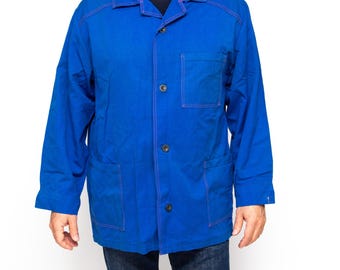 Vintage Industrial Jacket French Workwear USSR Blue work blazer size L French style workwear Bleu de travail