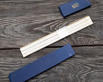 Vintage 1967 Soviet Slide Rule with Metal Frame Cursor Blue Case KLPZ USSR Math Engineering Tool with Reference Tables Retro Office Decor