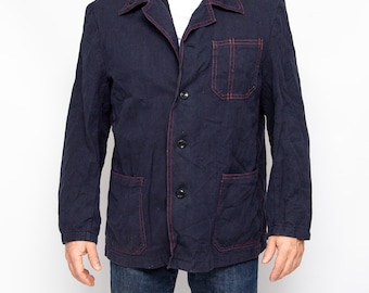 Vintage Industrial Jacket French Workwear USSR Blue  work blazer size L 50-3 French style workwear Bleu de travail