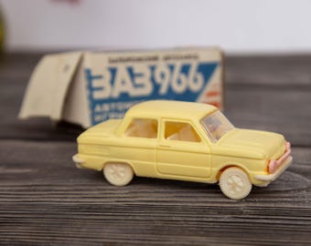 Vintage Soviet Zaporozhets Toy 1980s Car with Original Box USSR Plastic Miniature Eastern Bloc Collectible