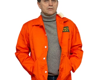 Vintage French Workwear Jacket, Orange Cotton Blend orange moleskin, Size L, Sanfor utility short chore jacket, Bleu de Travail