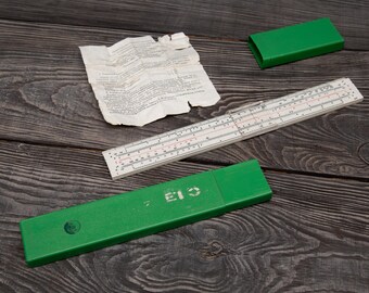 Soviet Slide Rule LSLO-250-10P  with Green Plastic Case & Manual USSR 1978 Vintage Engineering Tool