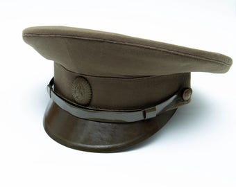 1970s Original Vintage Soviet Officer Peaked Cap USSR Army Wool Field Hat Size 57 NOS Deadstock with Cockade