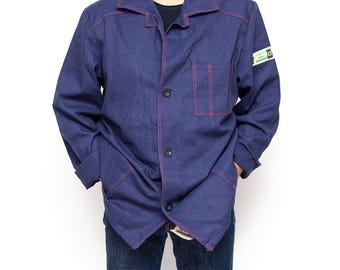Vintage Industrial Jacket French Workwear USSR Blue work blazer size XL 52-5 French style workwear Bleu de travail