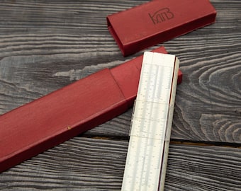 1970s Vintage Soviet USSR Wooden Slide Rule KLPZ LSLO-250-11  with Original Red Case Engineering Tool