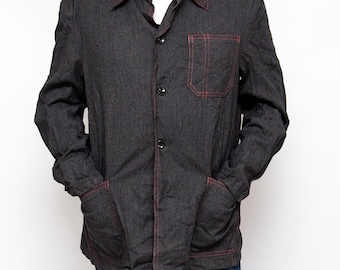 Vintage Industrial Jacket French Workwear USSR Gray work blazer size XL 52-3 French style workwear Bleu de travail