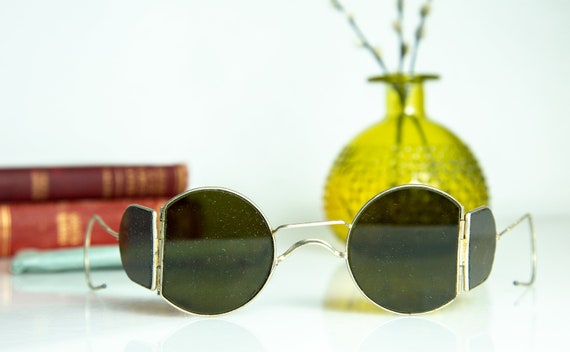 side shields sunglasses vintage Aviator pre ww2 1… - image 2